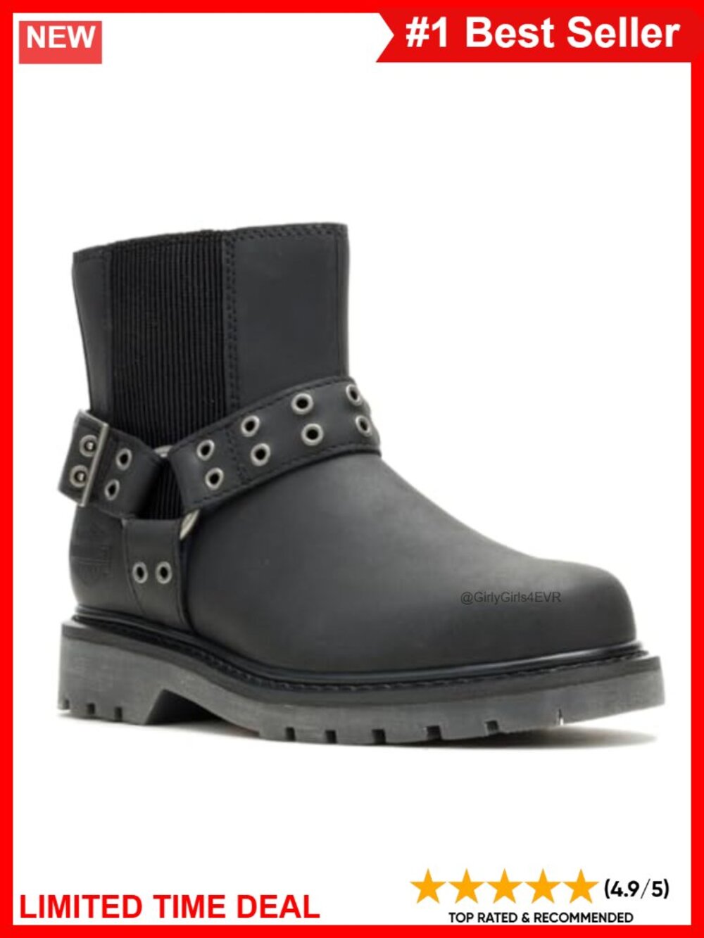 Full Grain Leather Ankle Motorcycle Boots with Harness Detail